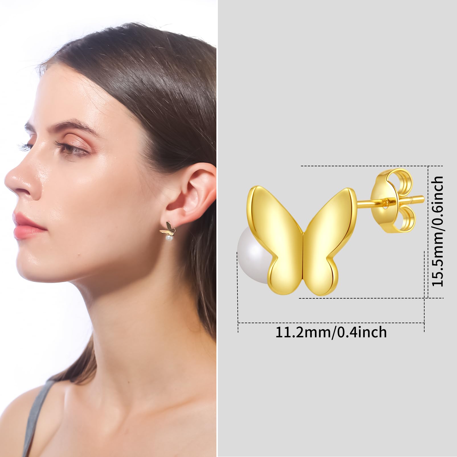 ToHeart 14K Butterfly Earrings for Womens Lightweight Minimalist Gold Butterfly Earrings for Womens Handpicked Gifts Bff Birthday - Image 3