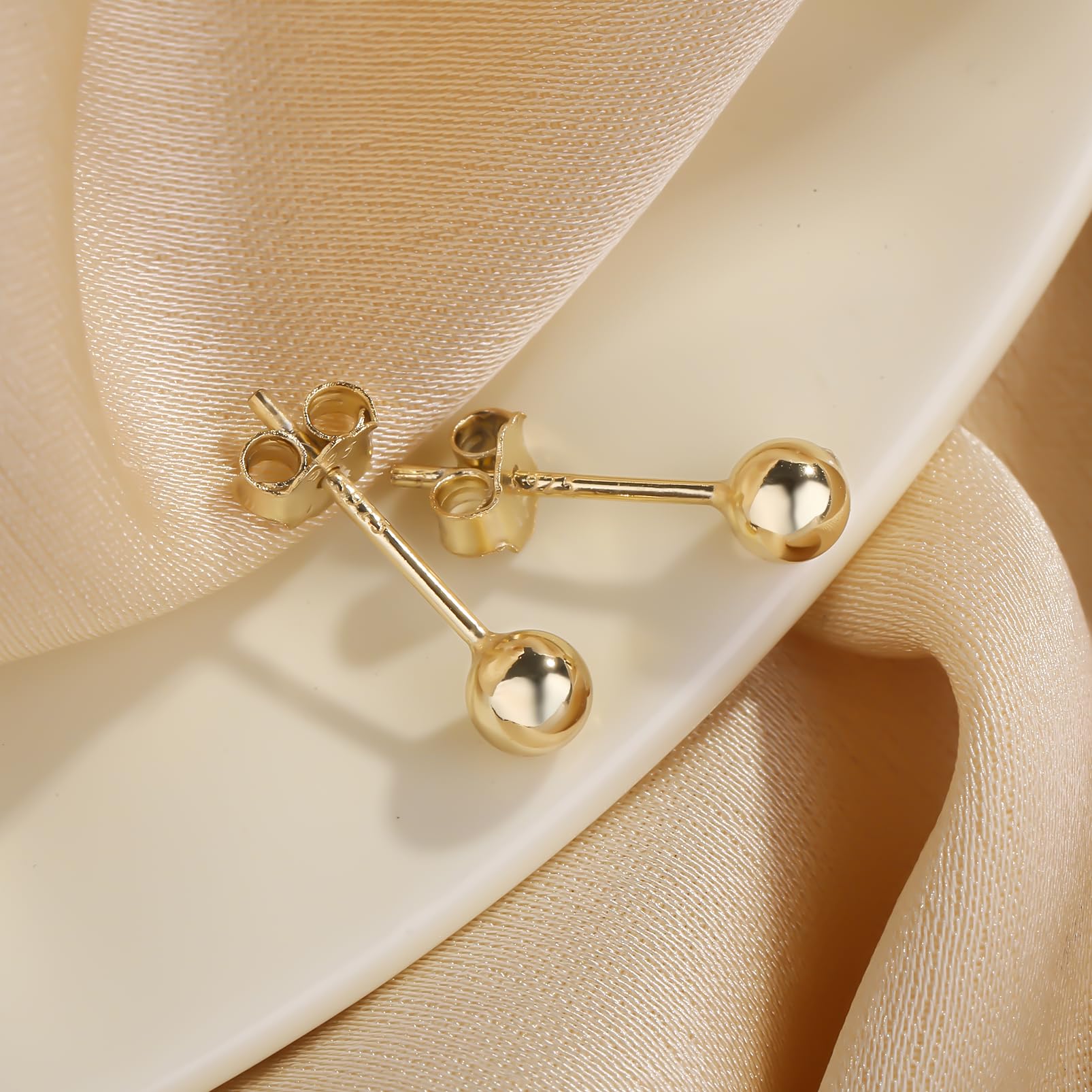 ToHeart Stud Ball earrings Women Hypoallergenic Gold Flat Back Stud Earrings - Image 4