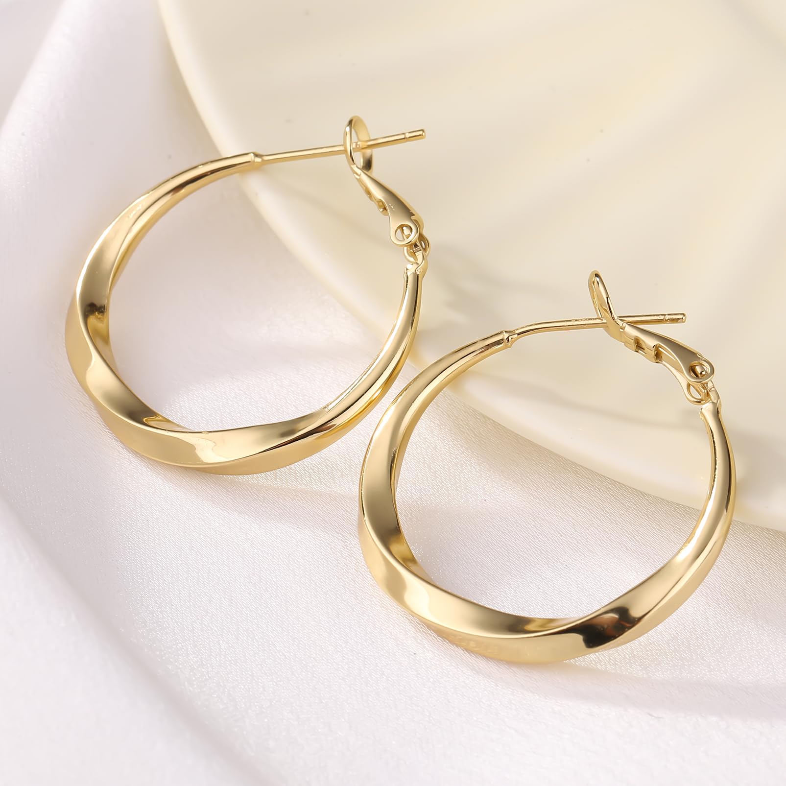 ToHeart 14k Gold Hoop Earrings for Womens Rectangle Hoop Earrings Gold Plated Small Hoops - Image 3