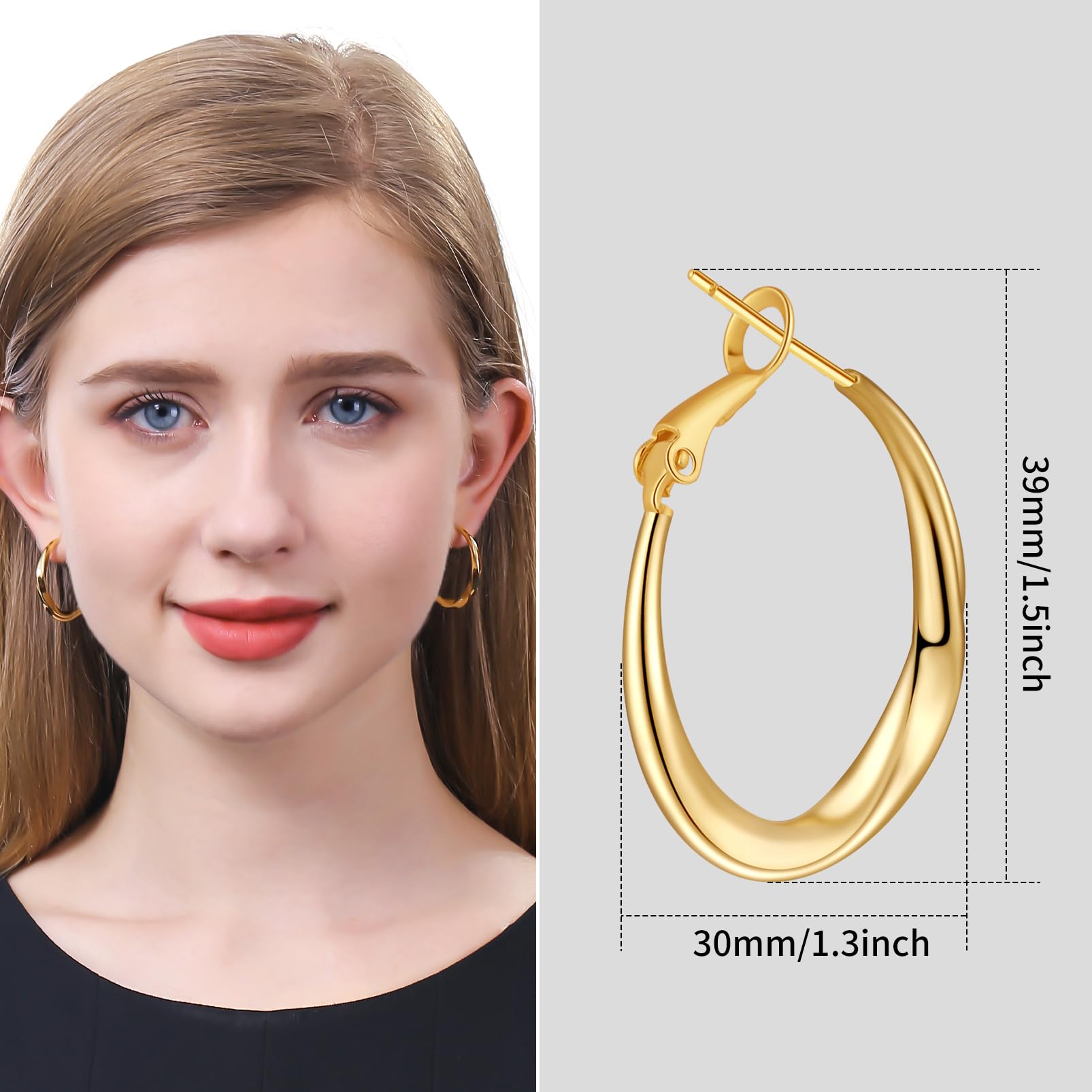ToHeart 14k Gold Hoop Earrings for Womens Rectangle Hoop Earrings Gold Plated Small Hoops - Image 4