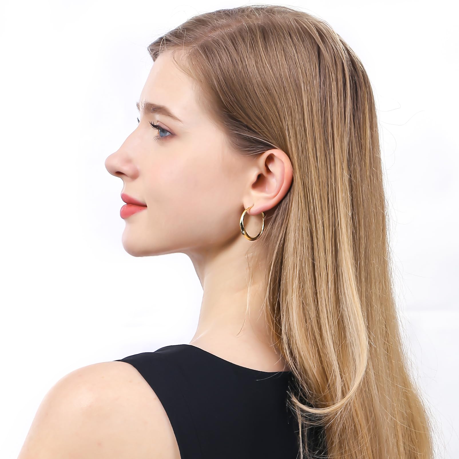 ToHeart 14k Gold Hoop Earrings for Womens Rectangle Hoop Earrings Gold Plated Small Hoops - Image 5