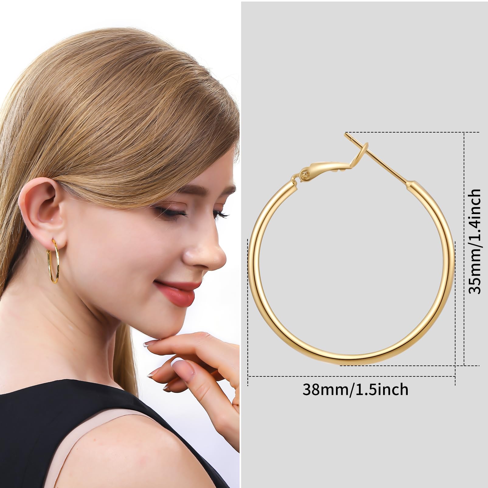 ToHeart 14k Gold Hoop Earrings for Womens Rectangle Hoop Earrings Gold Plated Small Hoops - Image 3
