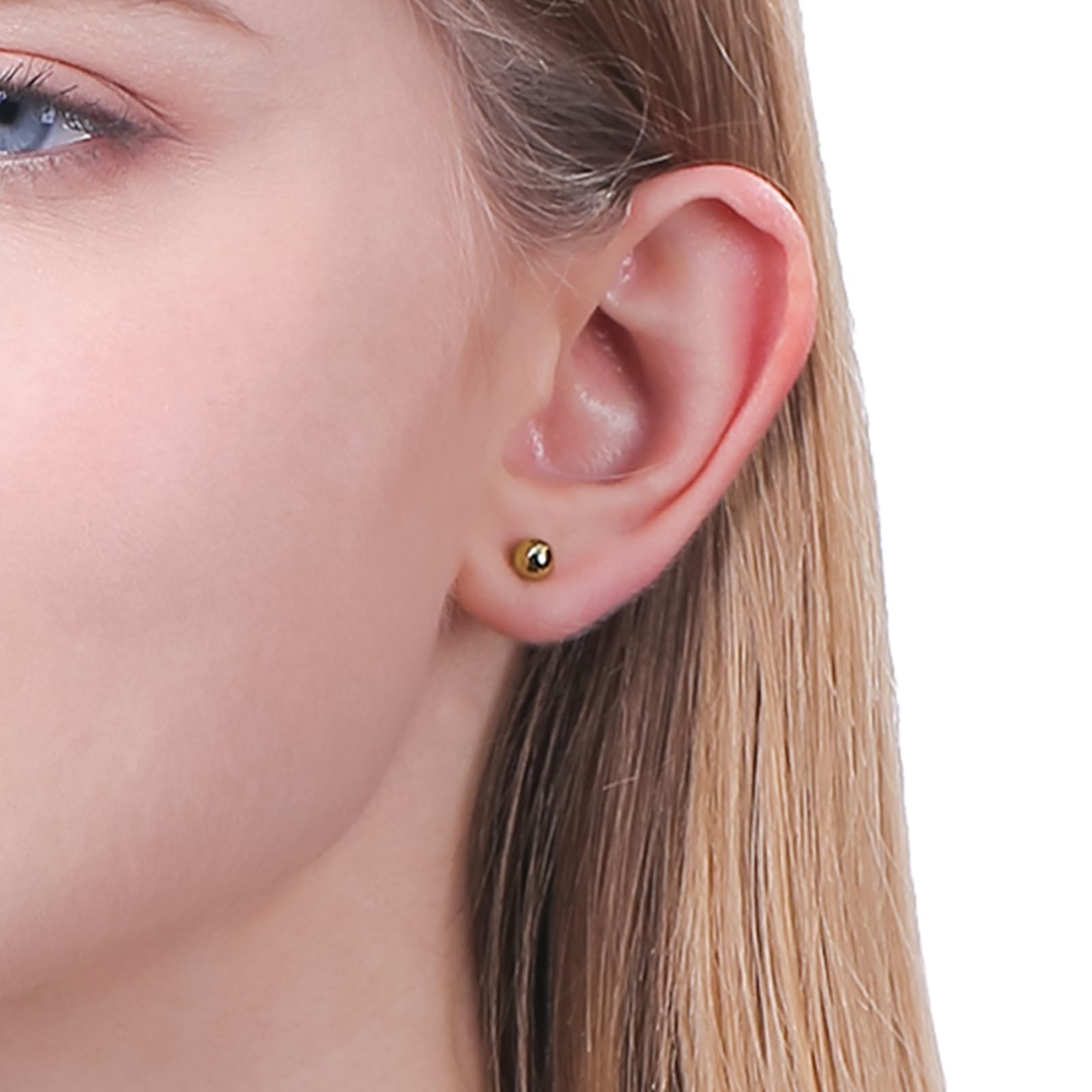ToHeart Stud Ball earrings Women Hypoallergenic Gold Flat Back Stud Earrings - Image 5